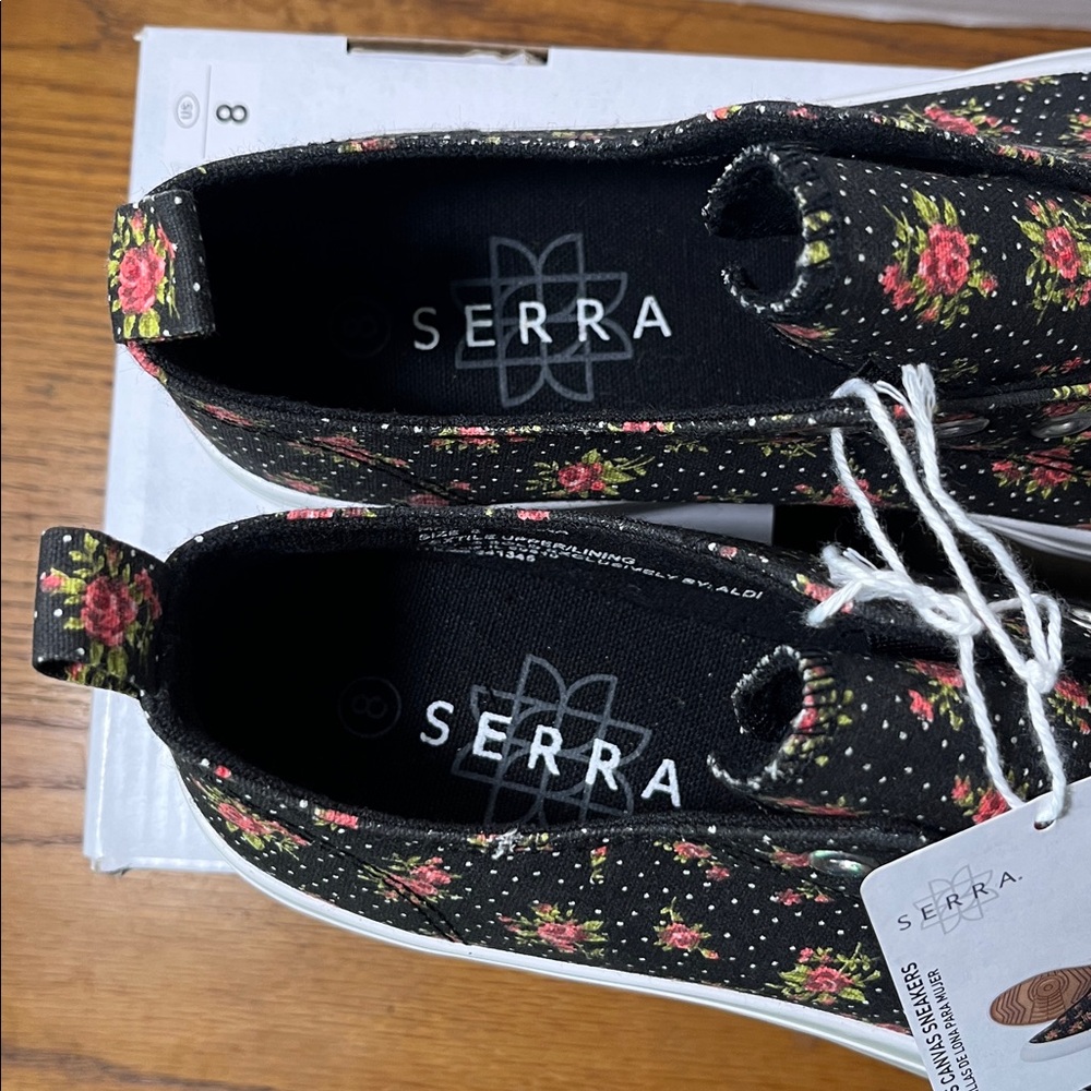 NWT Serra Ladies Canvas Sneakers Black Floral Casual Slip on Shoes Size 8 - Picture 12 of 15